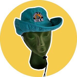Jesus is Our Rock Kids Sun Hat Turquoise Blue Stampede Strap Snap Up Sides